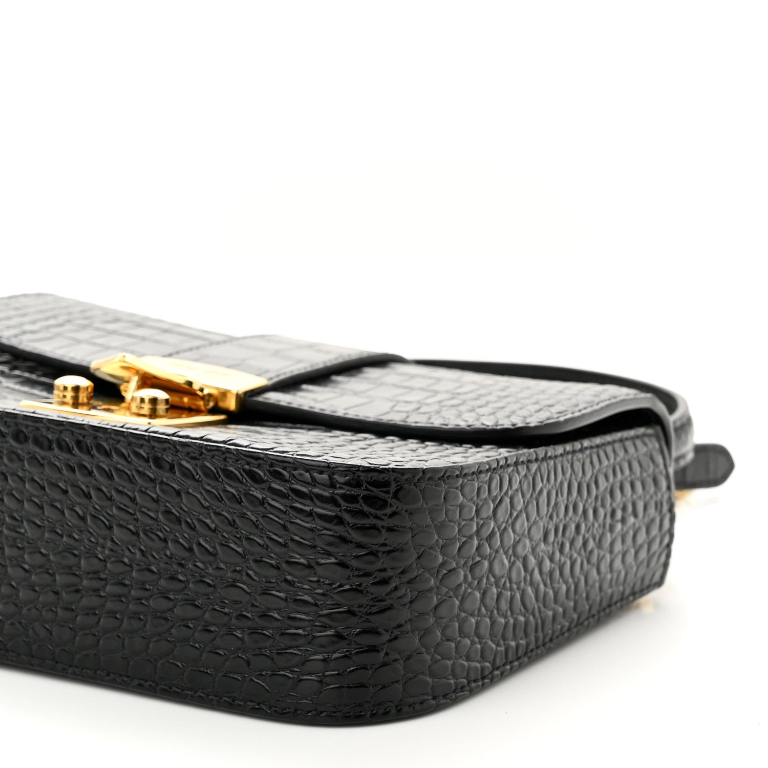 Miu Miu Crocodile Print Calfskin Top Handle Bag Black 9 of 9