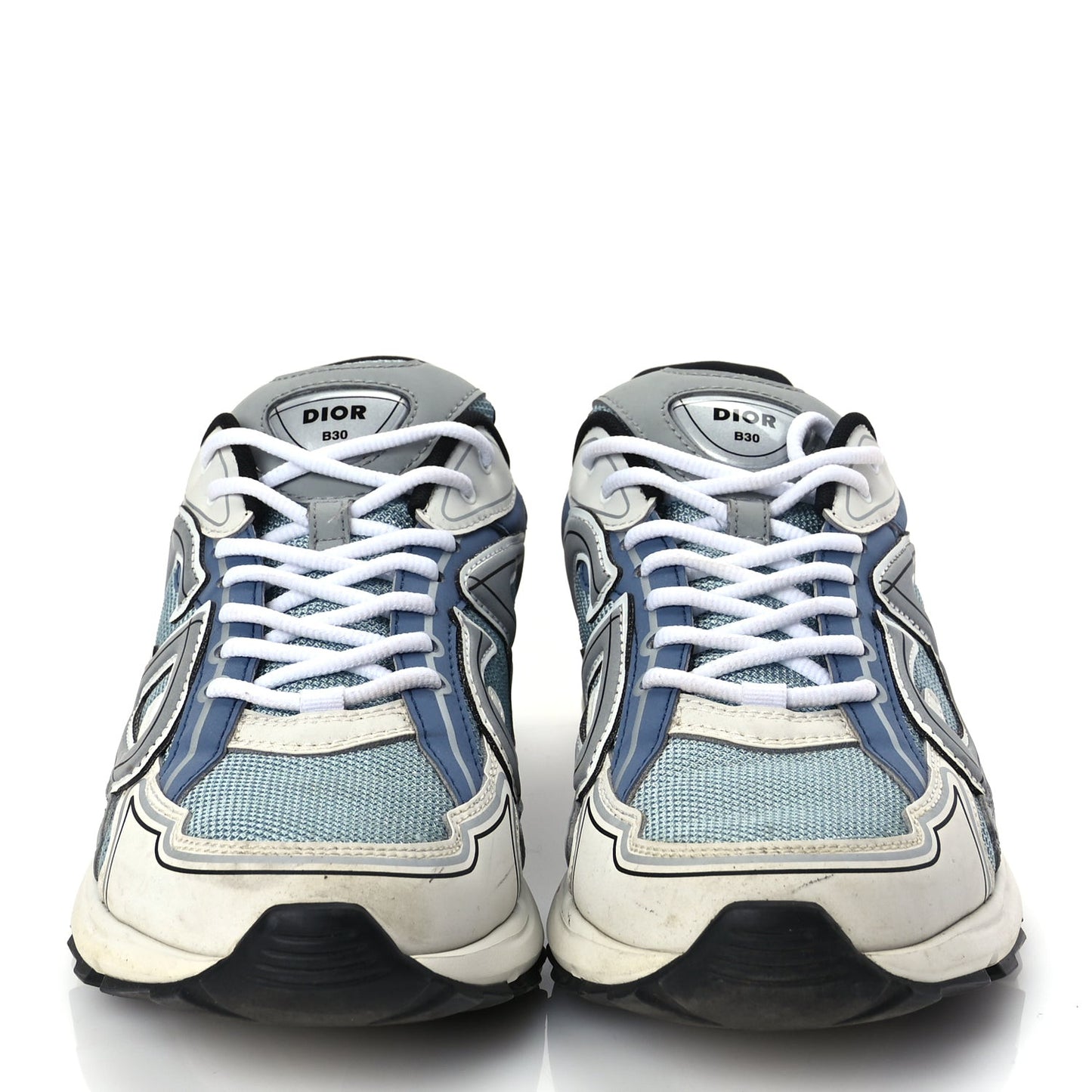 Technical Mesh Calfskin Mens B30 Sneakers 43 White Blue