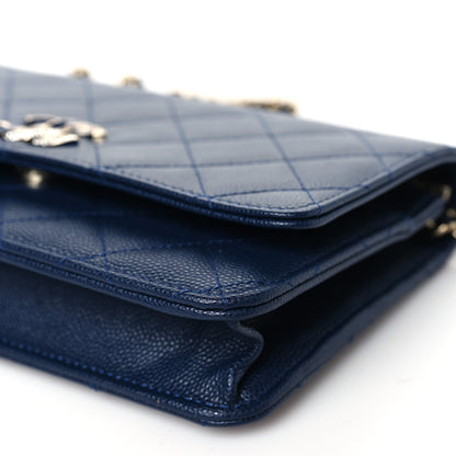 Chanel Caviar Quilted Crystal Enamel CC Wallet On Chain WOC Navy 11 of 12