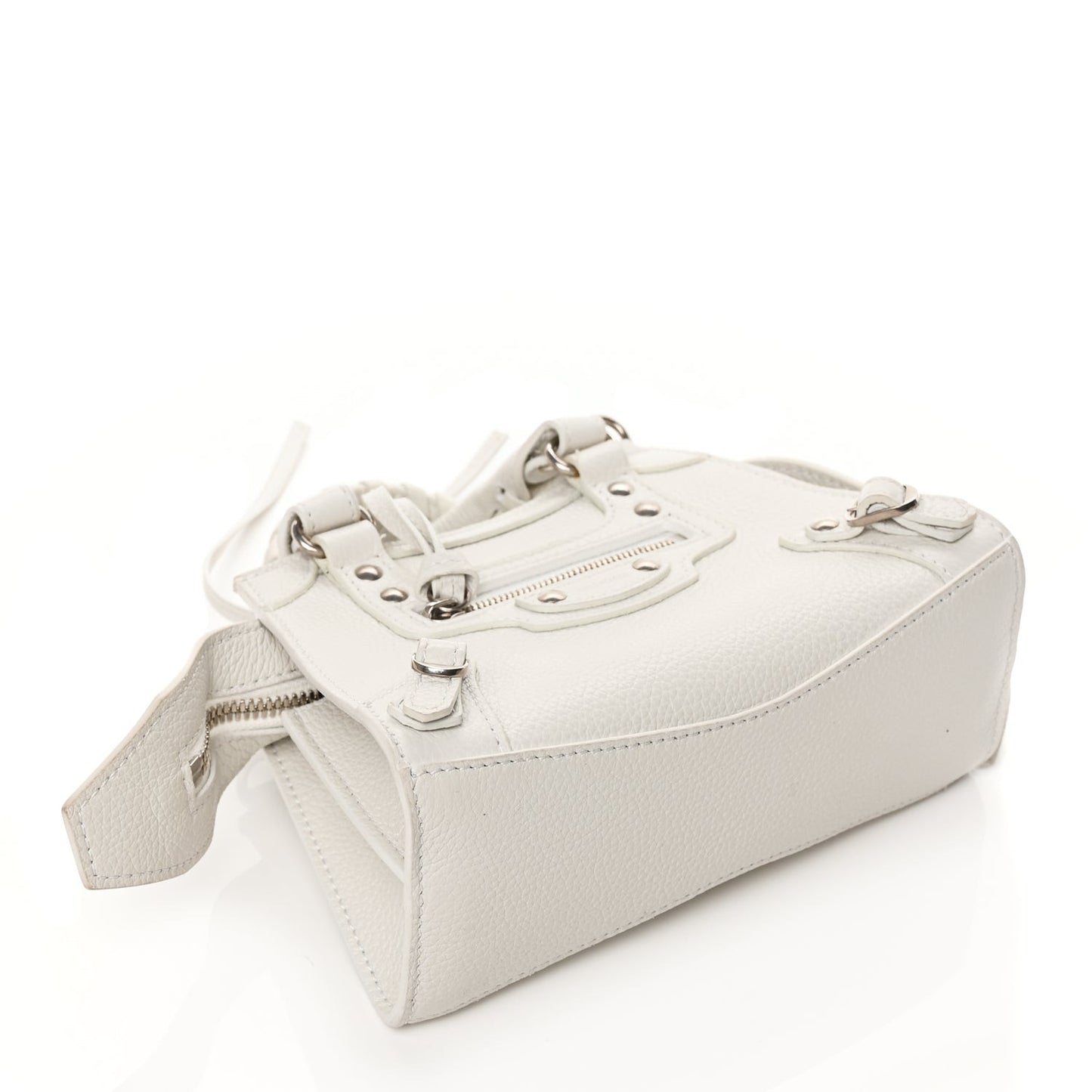 Grained Calfskin Neo Classic Silver Hardware Nano City Crossbody White