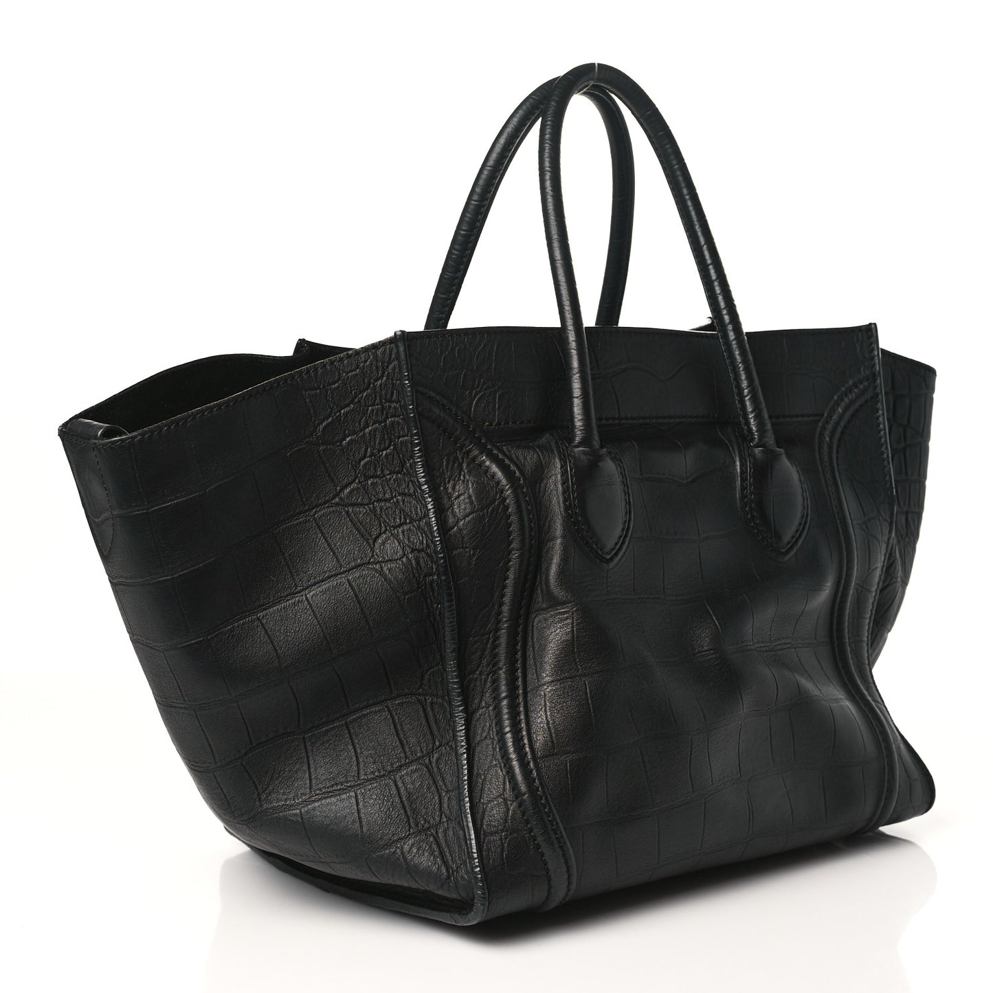 Calfskin Crocodile Embossed Medium Phantom Luggage Black