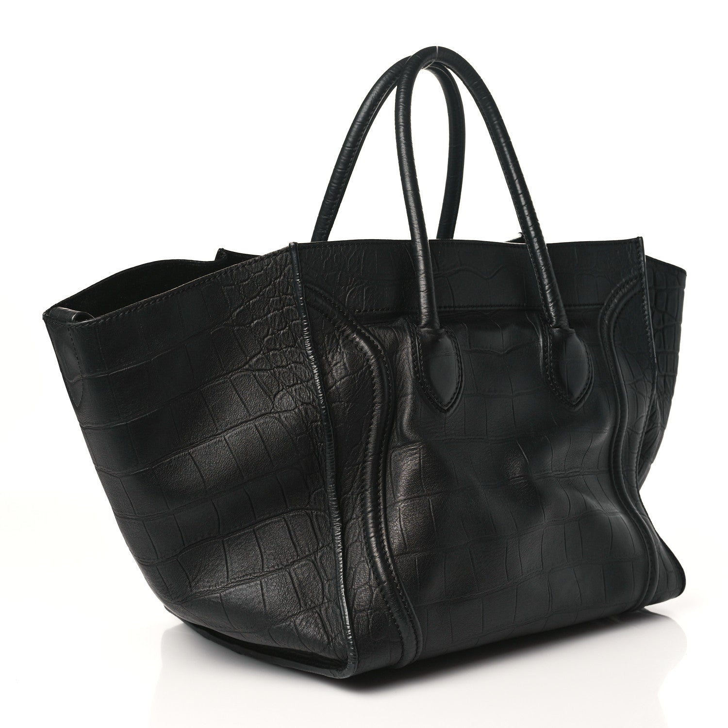 Celine Calfskin Crocodile Embossed Medium Phantom Luggage Black 3 of 8