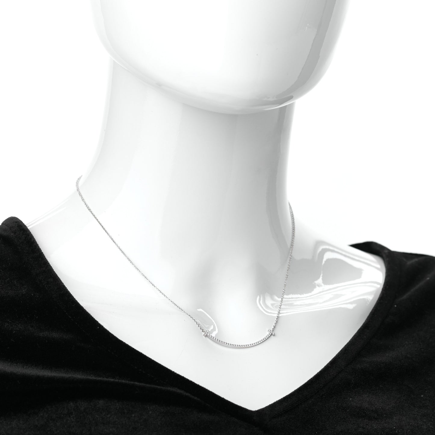 18K White Gold Diamond Small T Smile Pendant Necklace