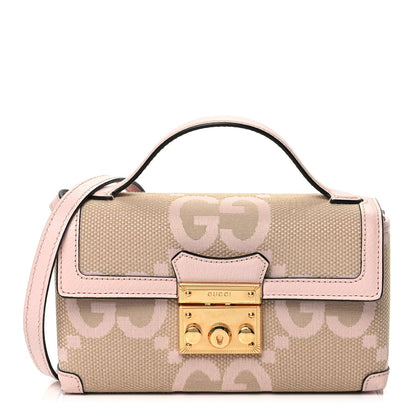 Gucci Monogram Jumbo GG Textured Dollar Calfskin Mini Padlock Top Handle Shoulder Bag Beige Perfect Pink 1 of 10