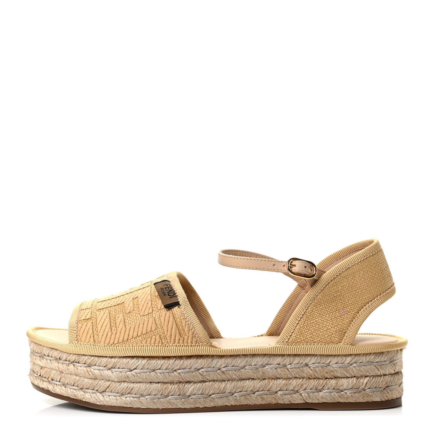 Raffia FF Embroidered Espadrille Platform Sandals 36 Natural