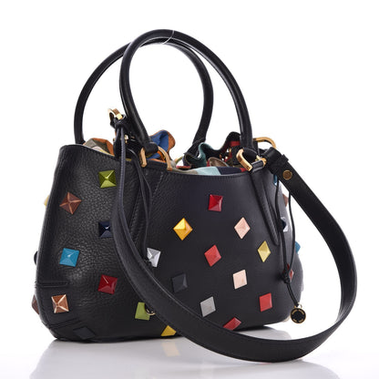 Fendi Calfskin Studded Small Drawstring Satchel Black Multicolor 4 of 10