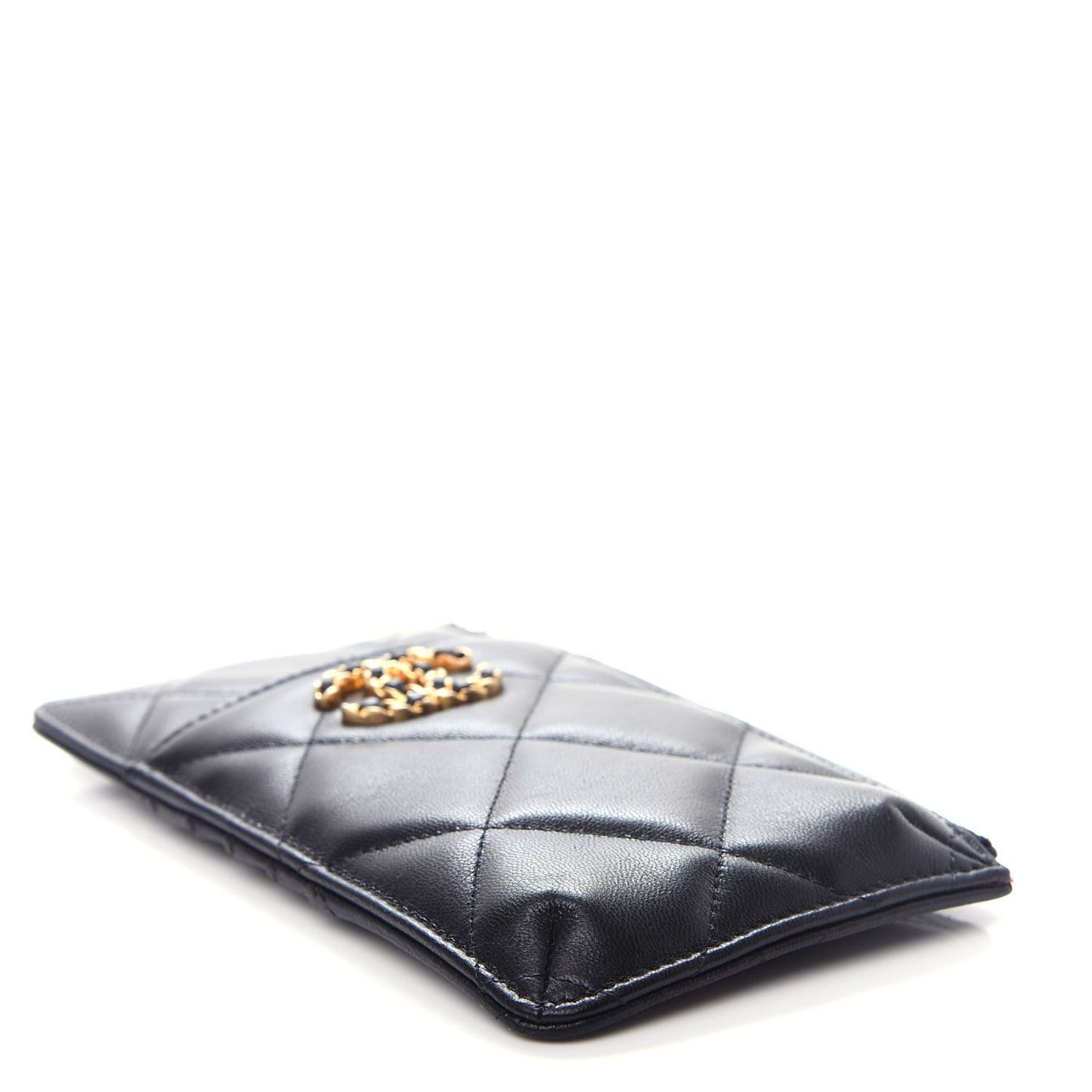 Goatskin Quilted 19 Flat Wallet Pouch Black