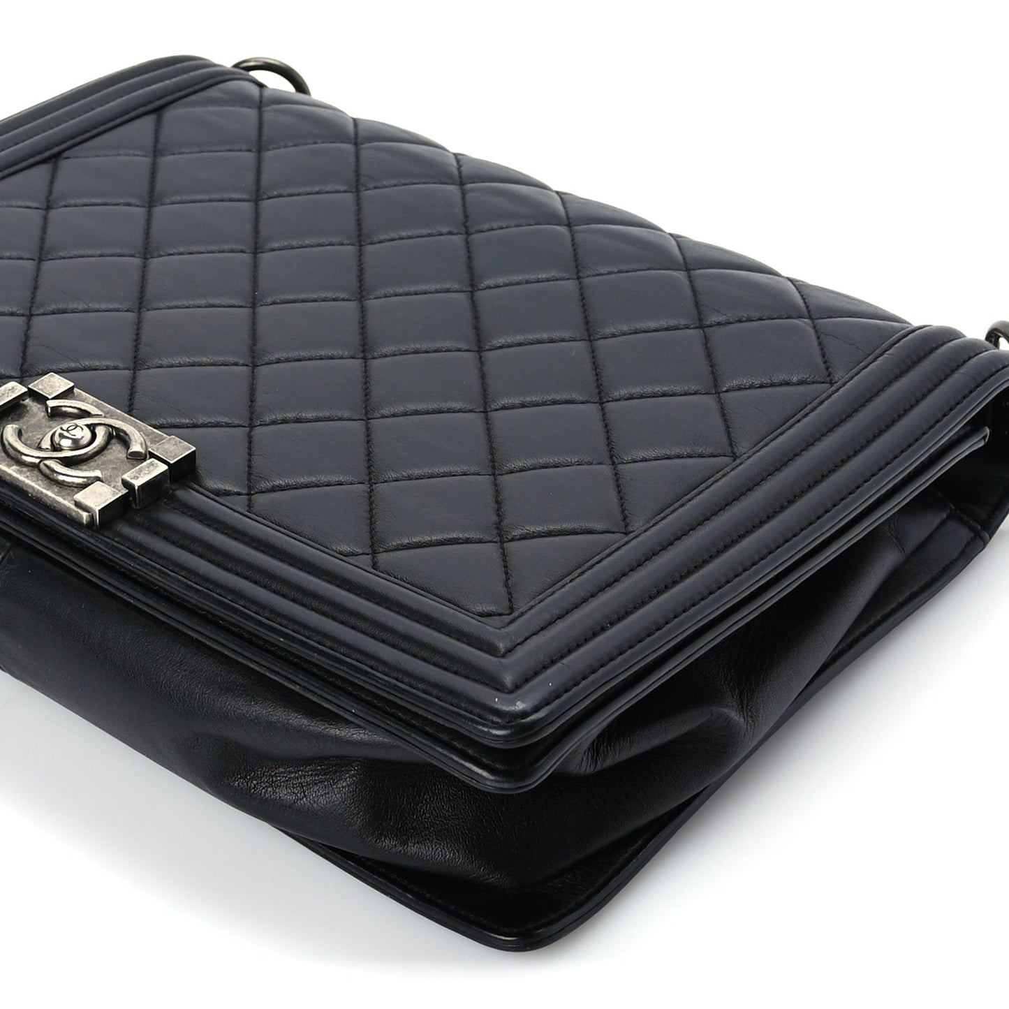 Lambskin Quilted Large Boy Flap Black