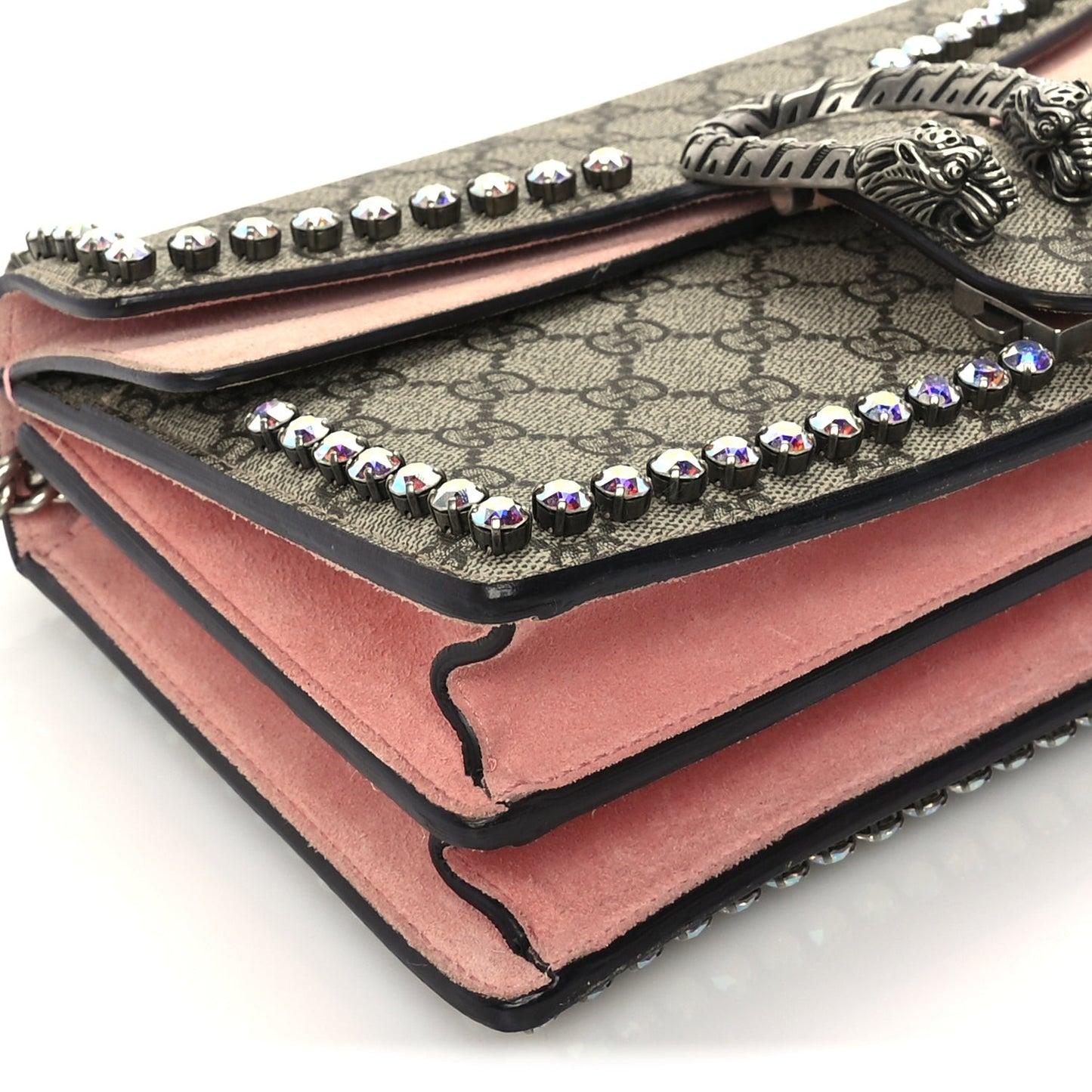 GG Supreme Monogram Suede Crystal Small Dionysus Shoulder Bag  Beige Ebony Light Peonia