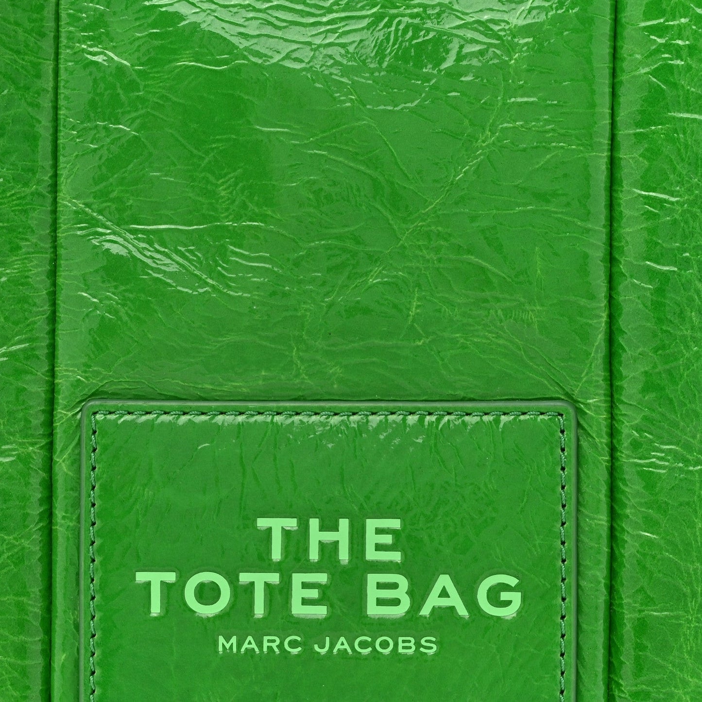 Shiny Crinkled Calfskin Medium The Tote Bag Green Glow