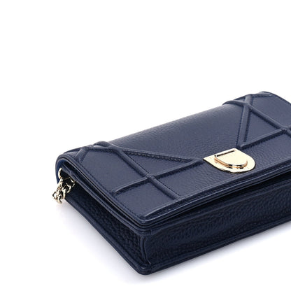Christian Dior Grained Calfskin Diorama Wallet on Chain Pouch Blue 7 of 8
