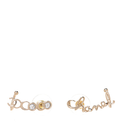 Chanel Metal Crystal Coco Script CC Climber Earrings Gold 1 of 5