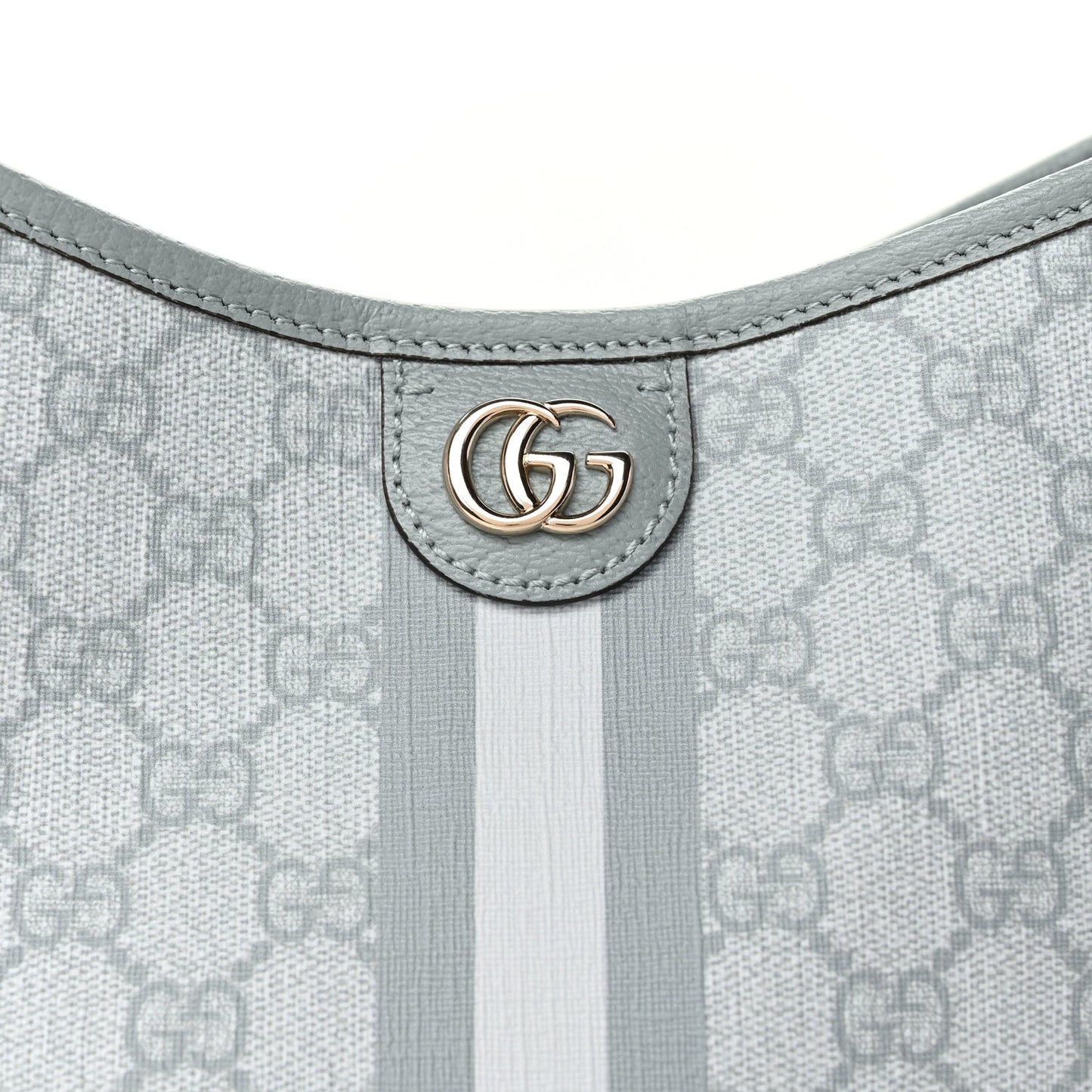 GG Supreme Monogram Textured Dollar Calfskin Web Small Ophidia Bucket Shoulder Bag Dusty Blue