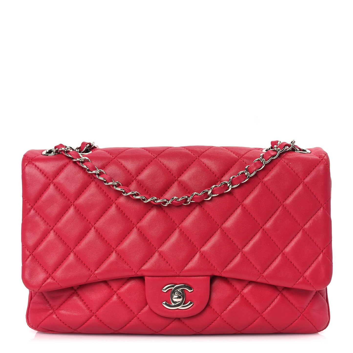 Lambskin Quilted Jumbo  3 Flap Dark Pink