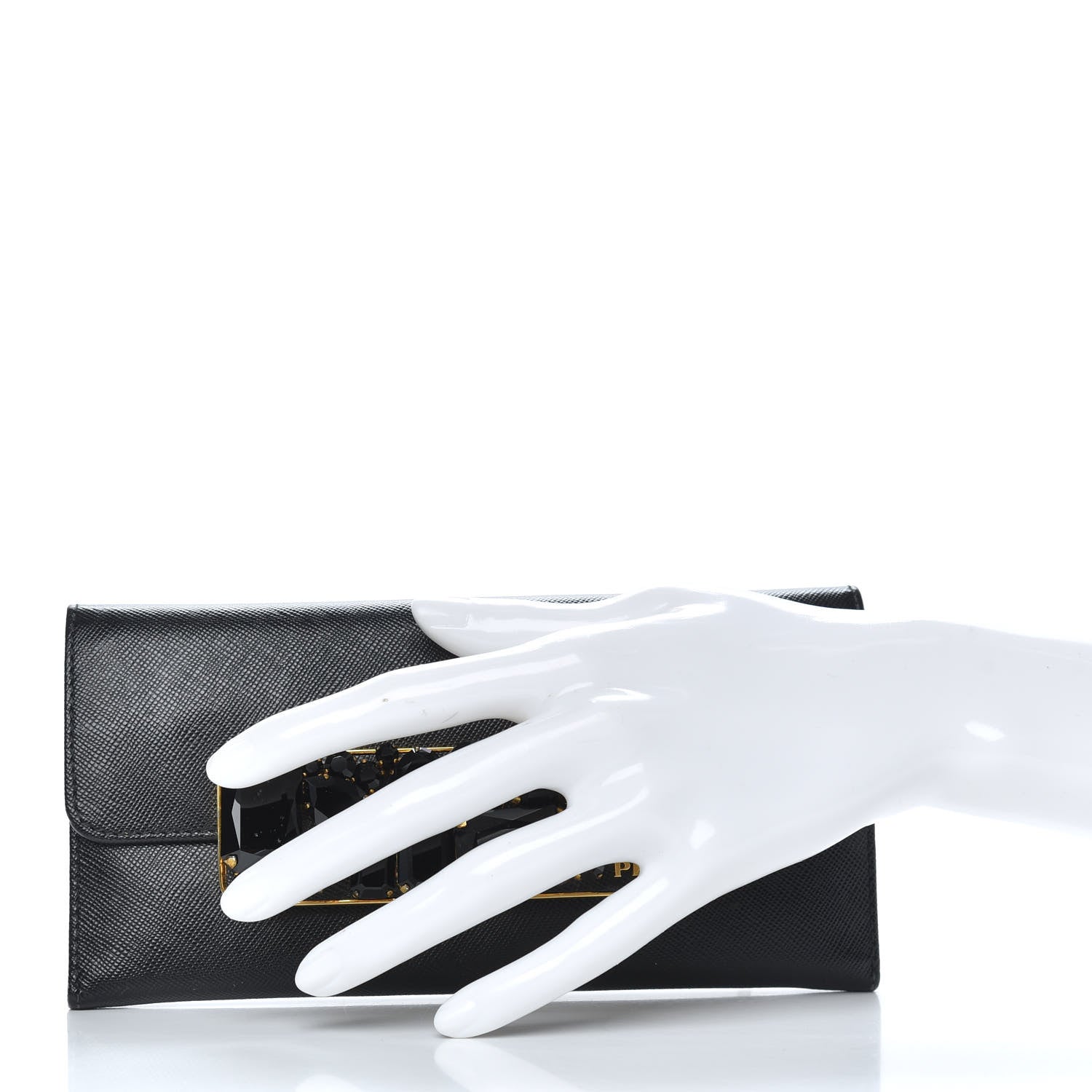 Prada Saffiano Stones Continental Wallet Black 2 of 8