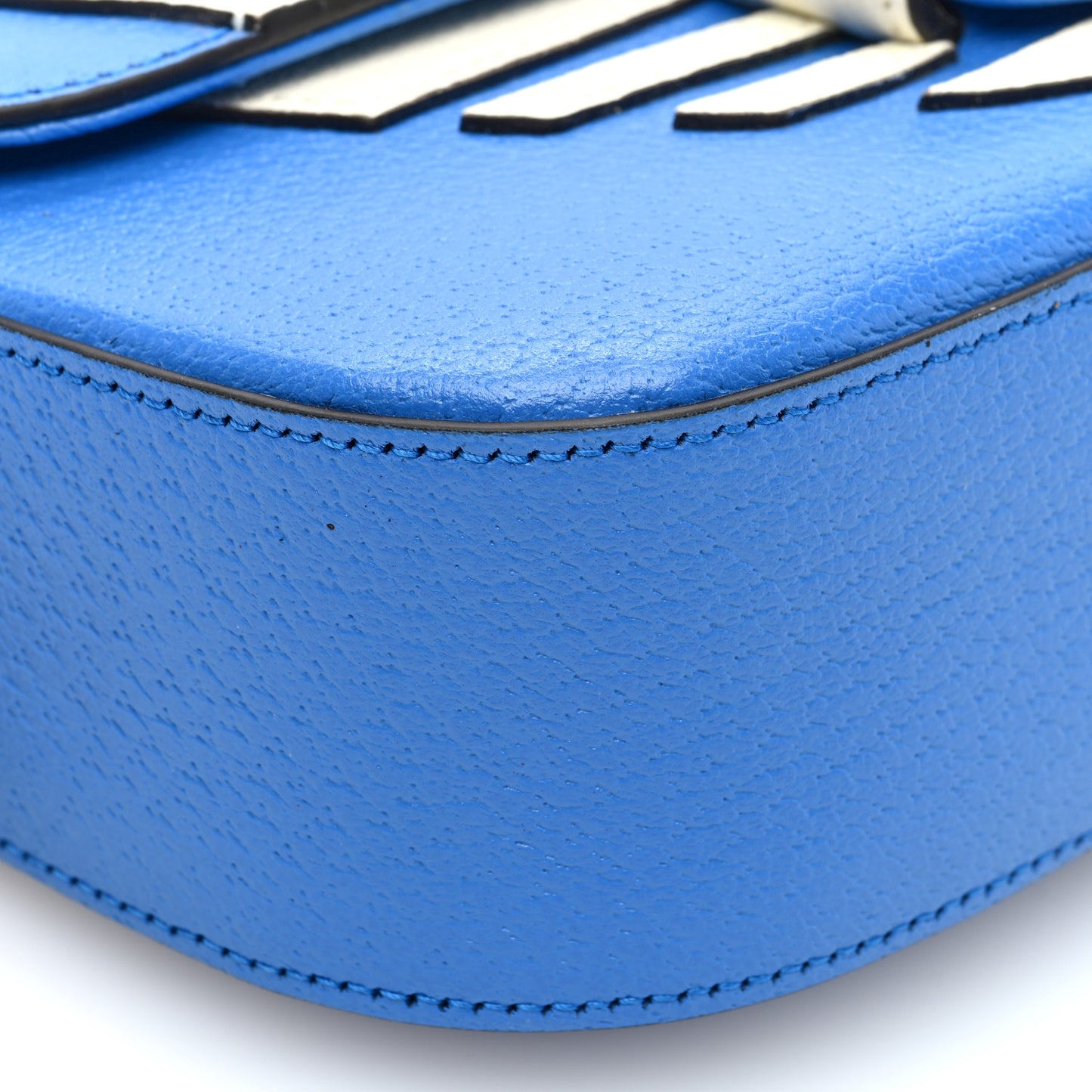 X ADIDAS Textured Dollar Calfskin Web Small Trefoil Horsebit 1955 Shoulder Bag Blue Off White