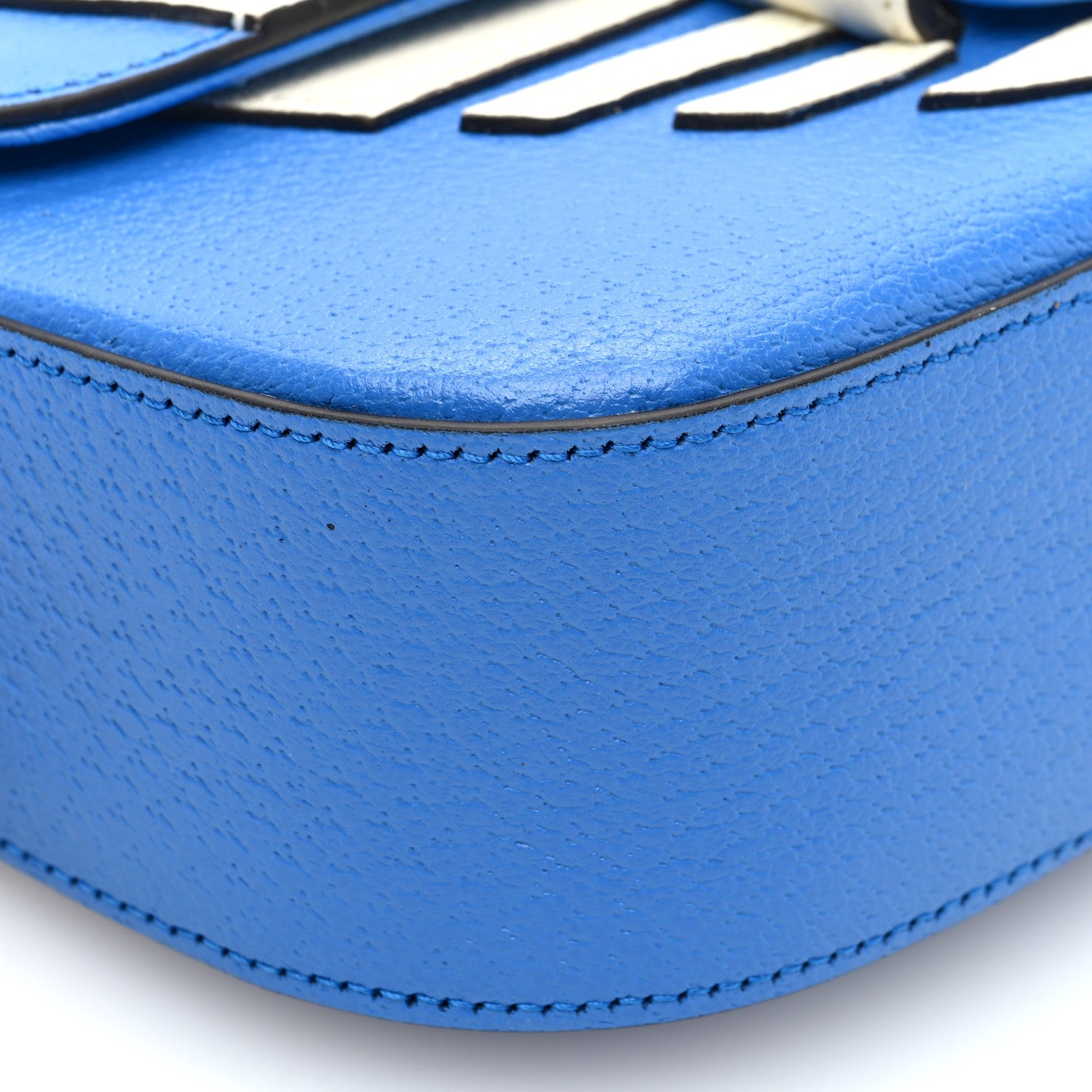 Gucci X ADIDAS Textured Dollar Calfskin Web Small Trefoil Horsebit 1955 Shoulder Bag Blue Off White 9 of 10