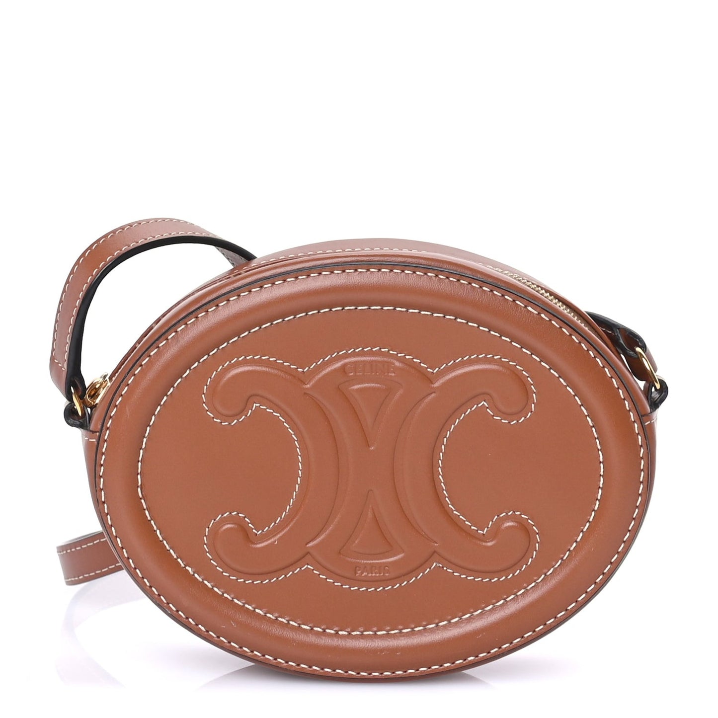 Smooth Calfskin Cuir Small Triomphe Oval Crossbody Purse Tan