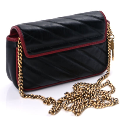 Gucci Vintage Effect Calfskin Matelasse Diagonal Super Mini Torchon GG Marmont Shoulder Bag Black Romantic Cherry Black Romantic Cherry 2 of 7