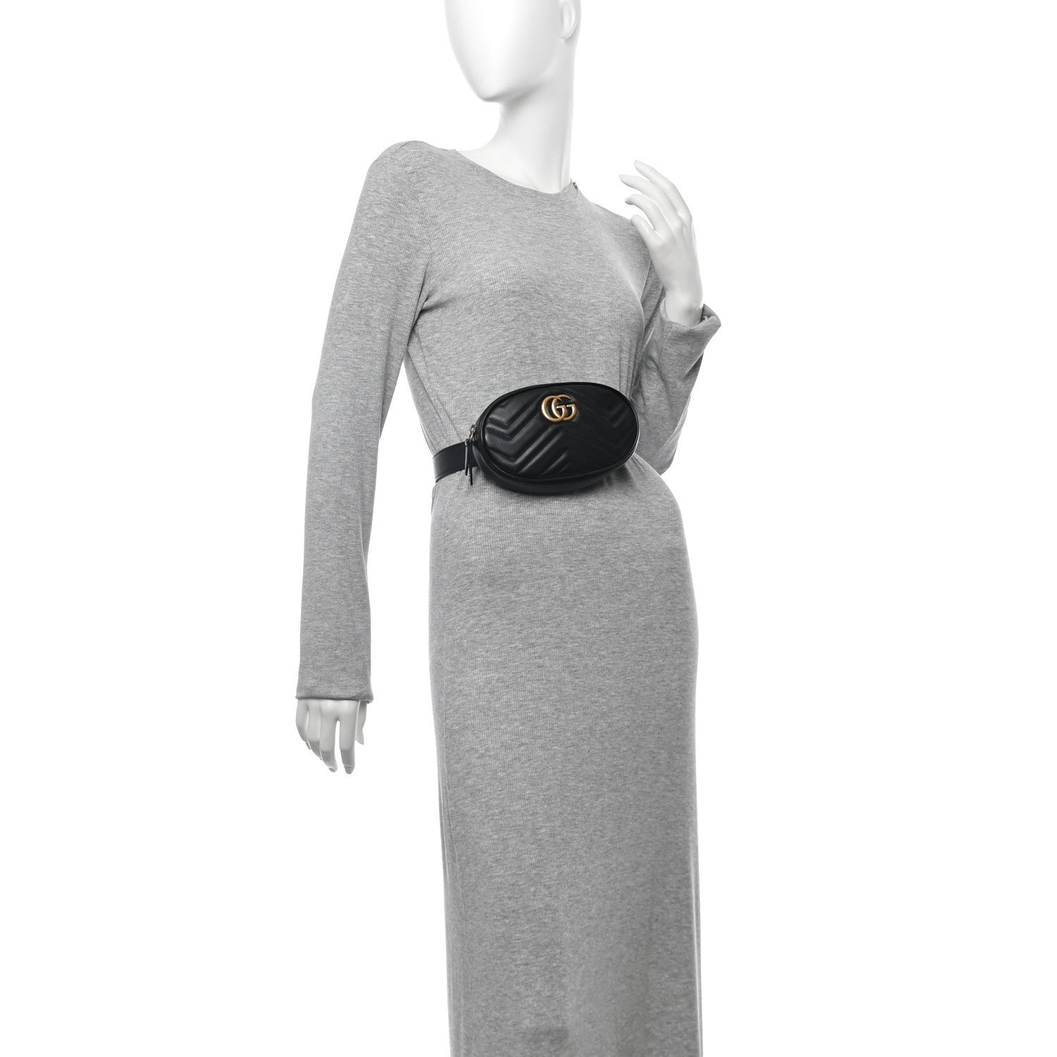 Gucci Calfskin Matelasse GG Marmont Belt Bag 75 30 Black 2 of 7