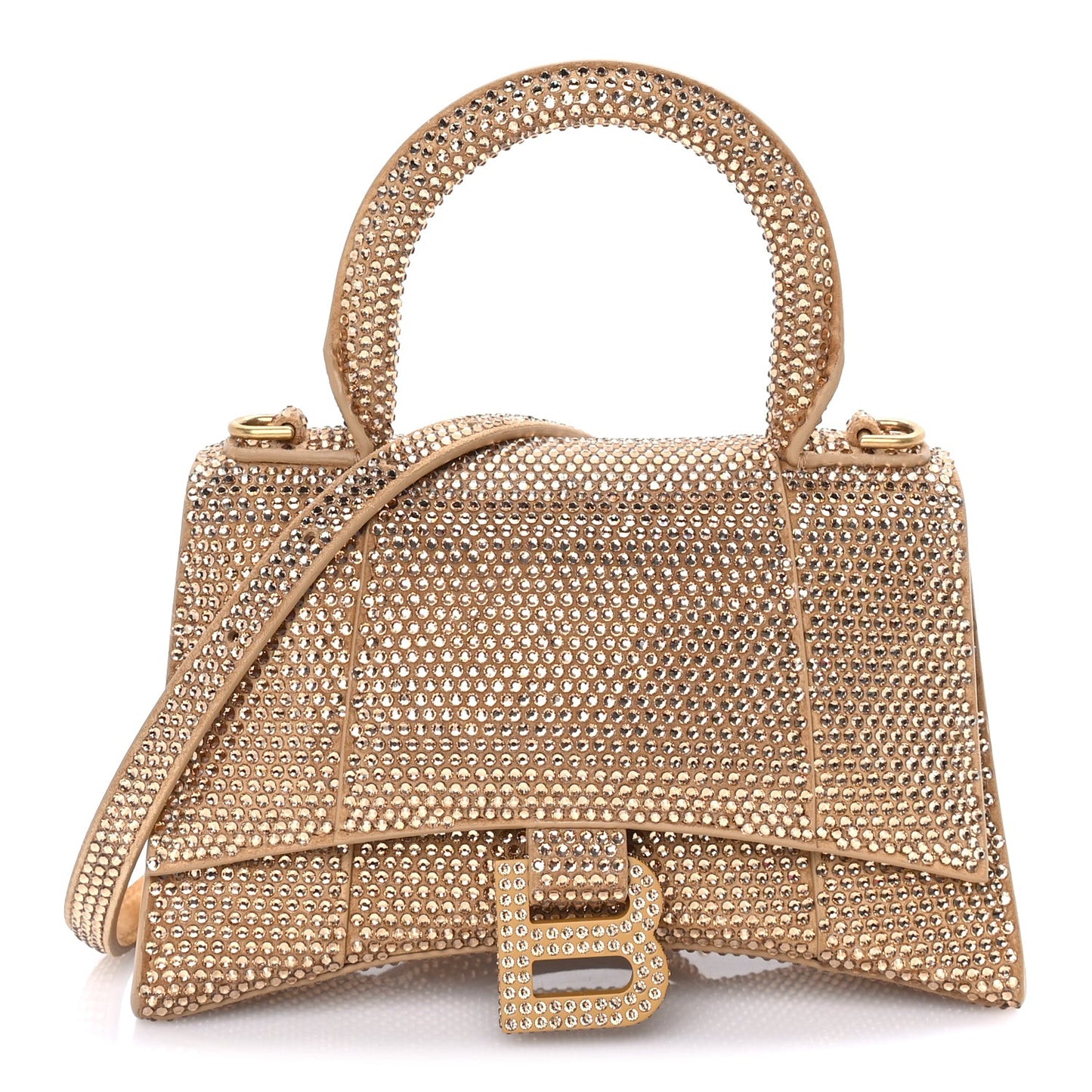 Strass Suede Hourglass Top Handle Bag XS Gold