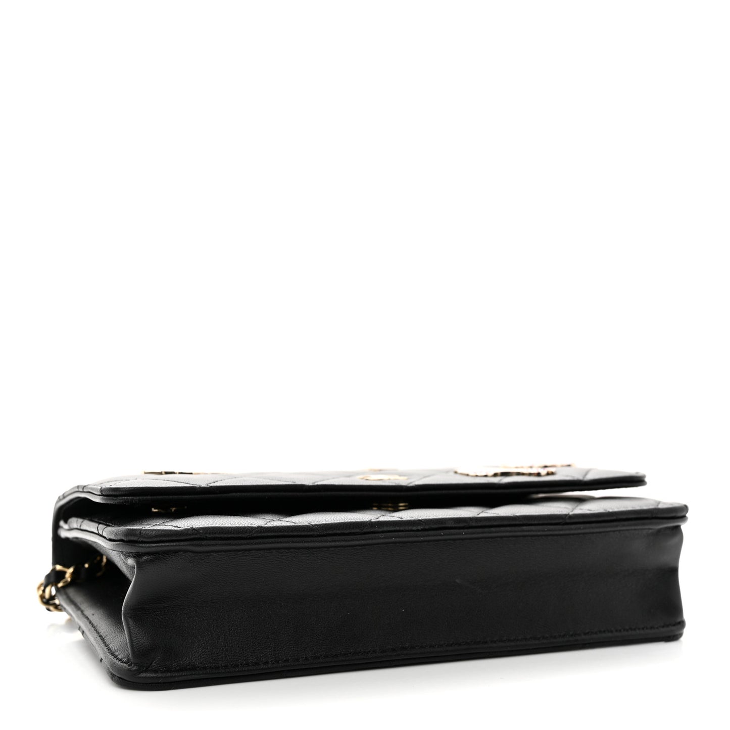 Lambskin Quilted Enamel Wallet On Chain WOC Black