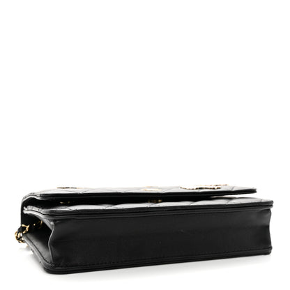 Chanel Lambskin Quilted Enamel Wallet On Chain WOC Black 5 of 12