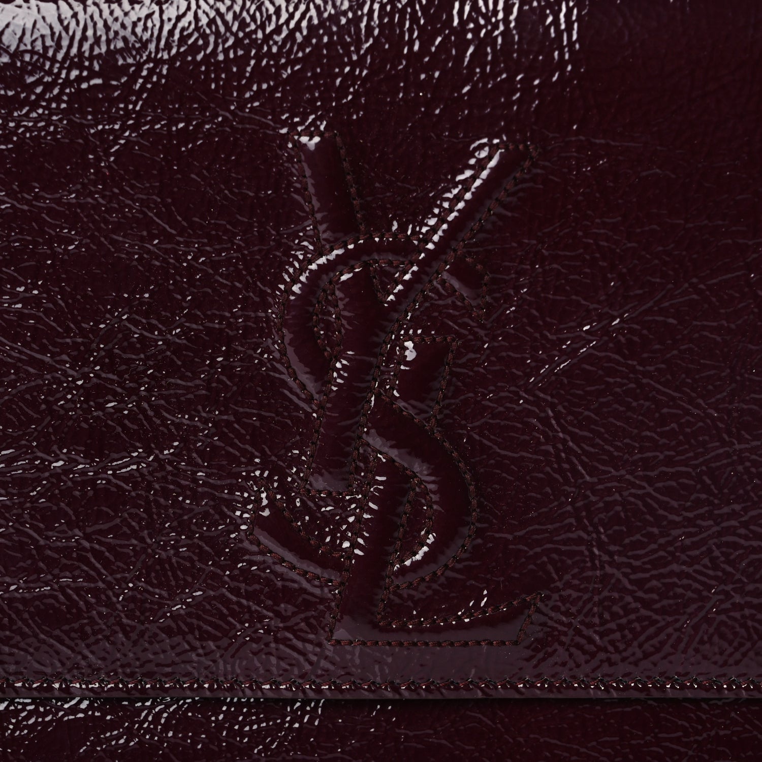 Saint Laurent Textured Patent Monogram Large Belle De Jour Clutch Burgundy 5 of 7