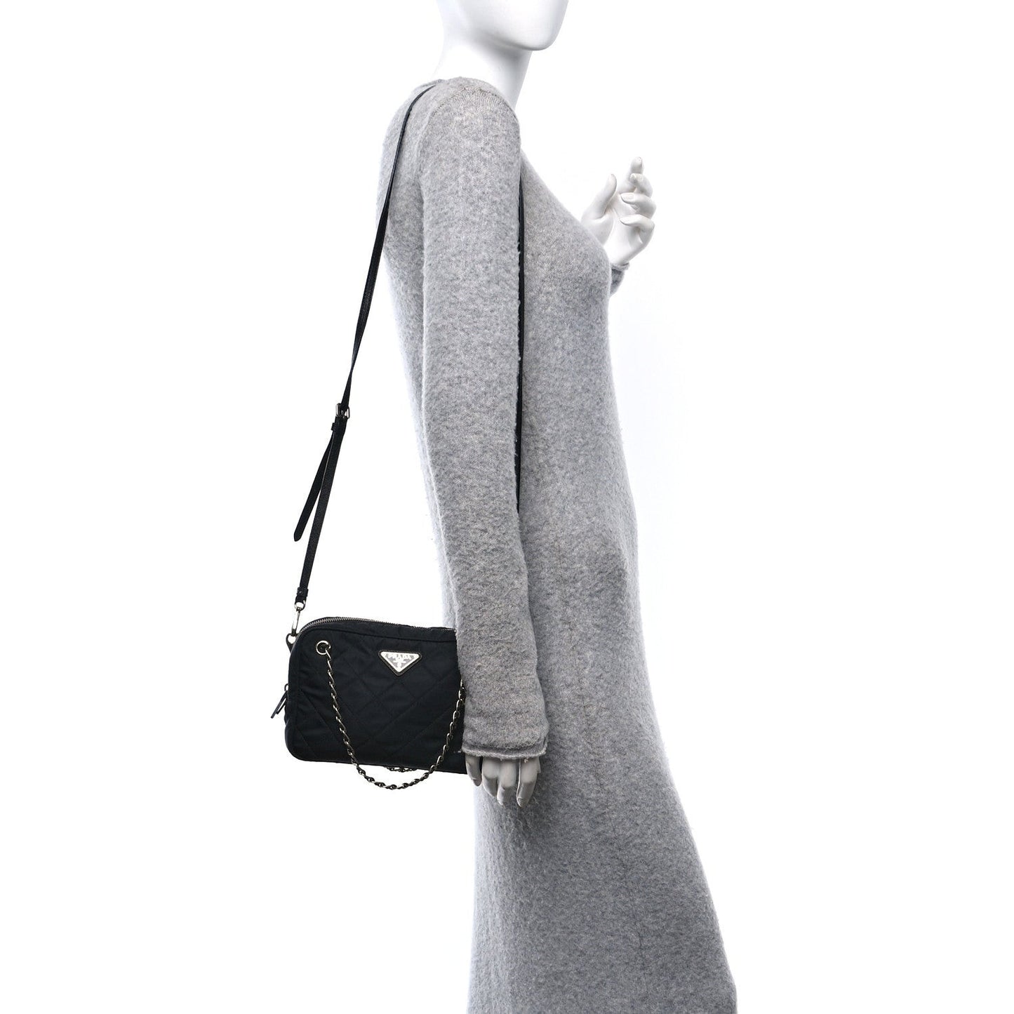 Nylon Tessuto Impuntu Quilted Bandoliera Crossbody Bag Black