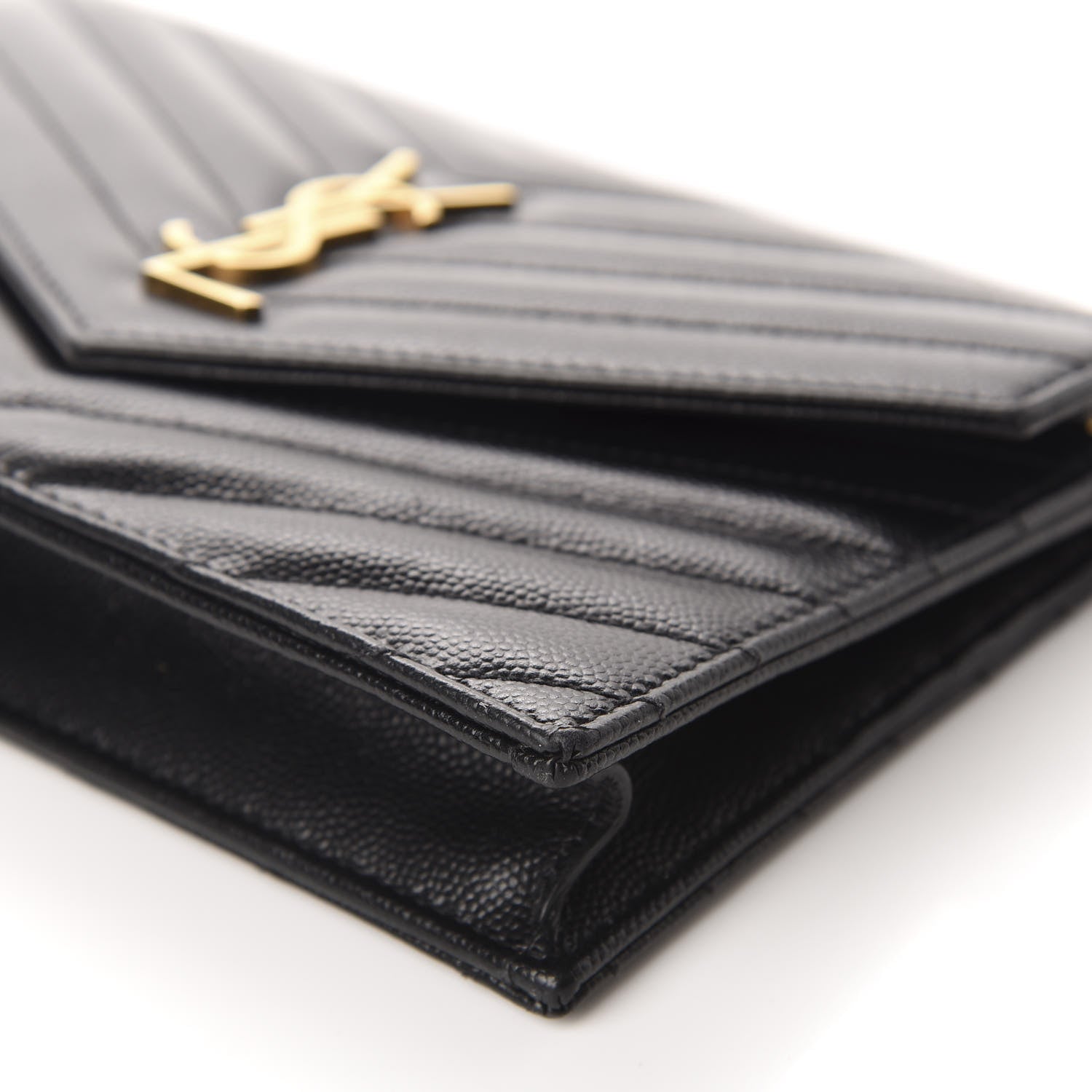 Saint Laurent Grain De Poudre Matelasse Chevron Monogram Envelope Chain Wallet Black 7 of 10