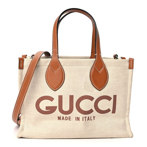 Canvas Calfskin Logo Print Medium Tote Bag Brown