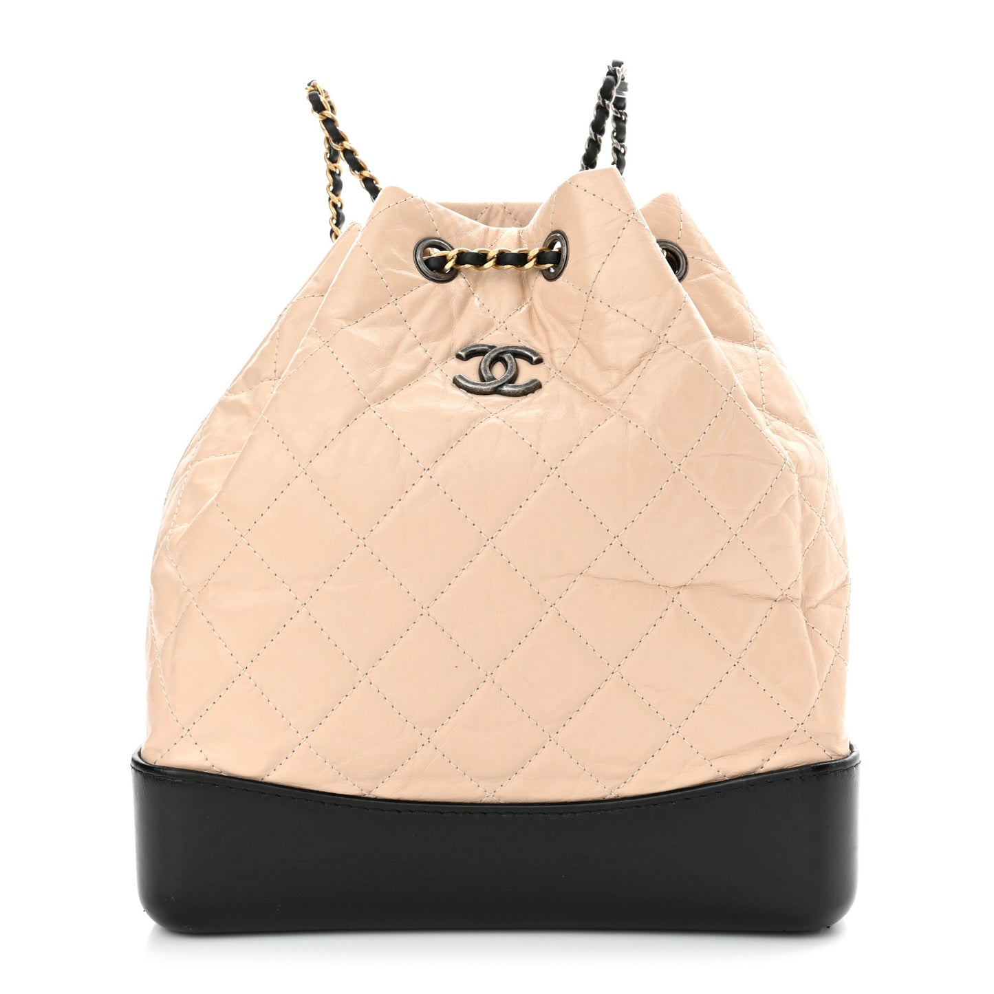 Aged Calfskin Quilted Gabrielle Backpack Beige Black