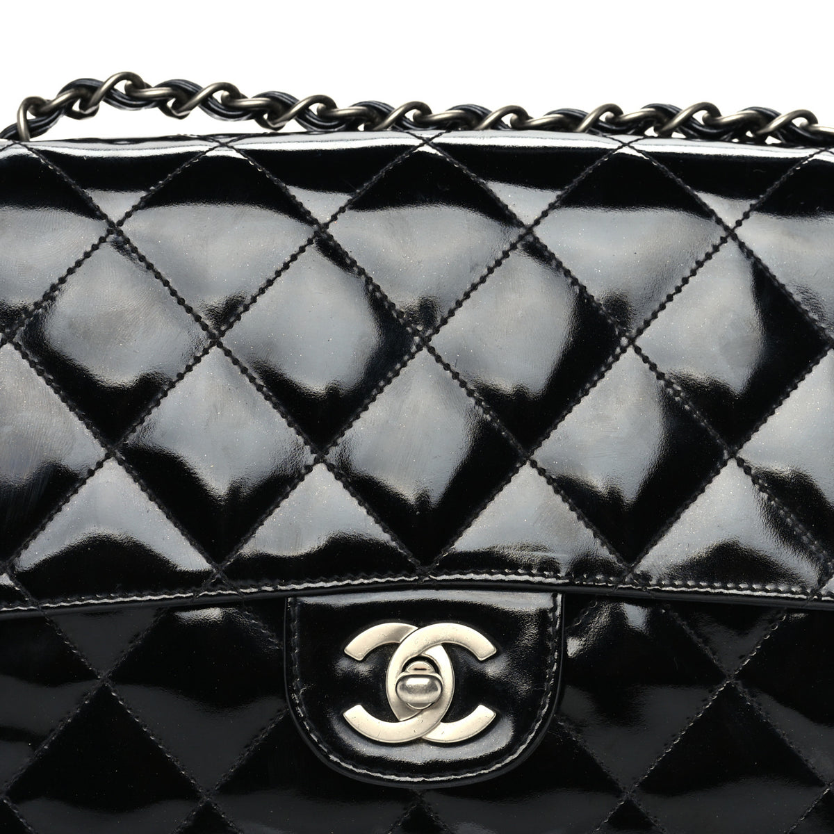 Patent Quilted Medium Single Flap Black