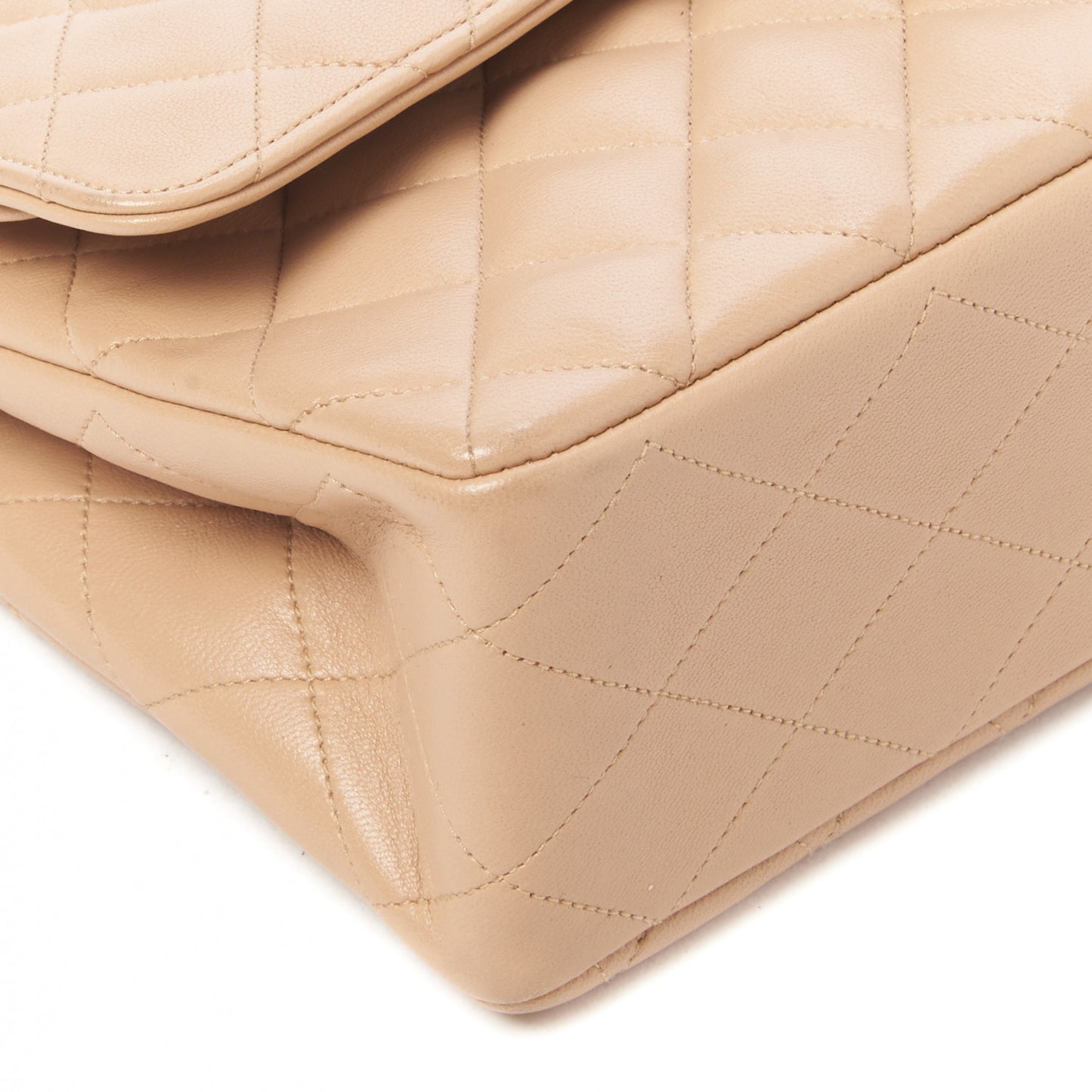 Lambskin Quilted Medium Double Flap Beige
