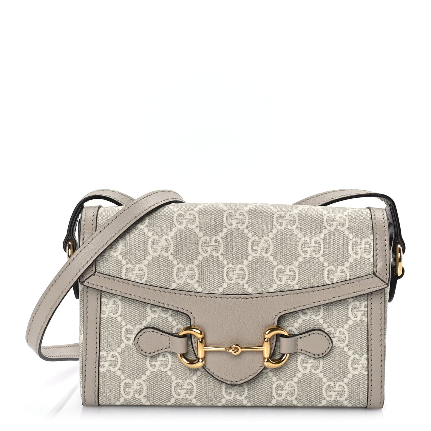 GG Supreme Monogram Textured Dollar Calfskin Mini Horsebit 1955 Shoulder Bag Beige Mystic White Oatmeal