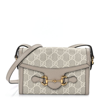 Gucci GG Supreme Monogram Textured Dollar Calfskin Mini Horsebit 1955 Shoulder Bag Beige Mystic White Oatmeal 1 of 8