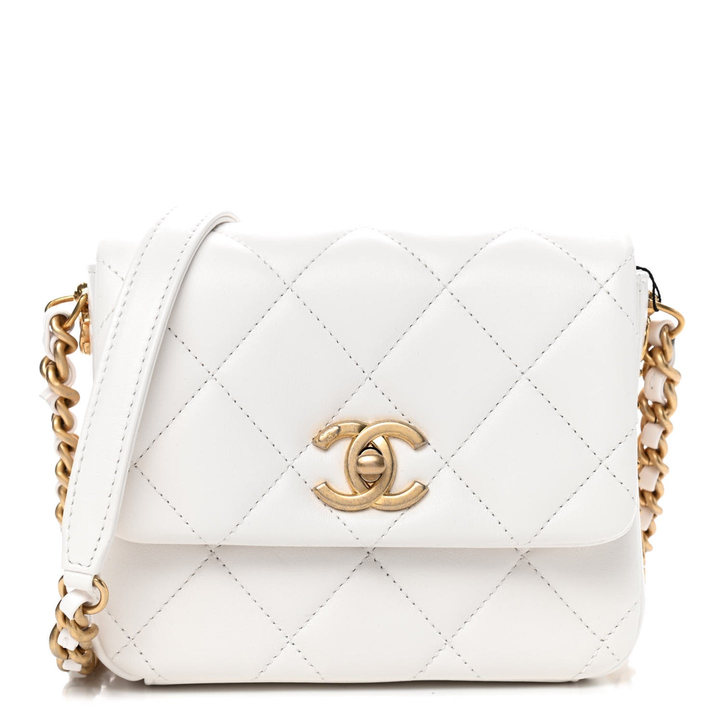 Lambskin Quilted Mini Side Note Flap White
