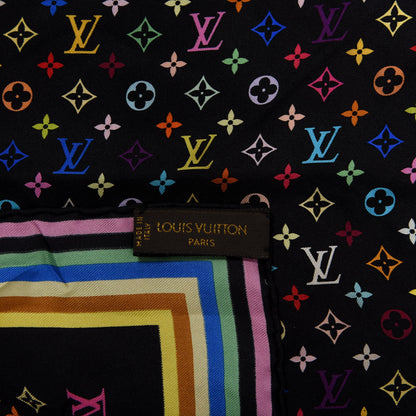 Louis Vuitton Silk Monogram Multicolor Square Scarf Black 2 of 6