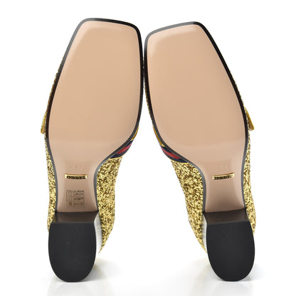 Gucci Glitter Nappa Web Peyton 75mm Loafer Pumps 39.5 Oro Vecchio 5 of 8