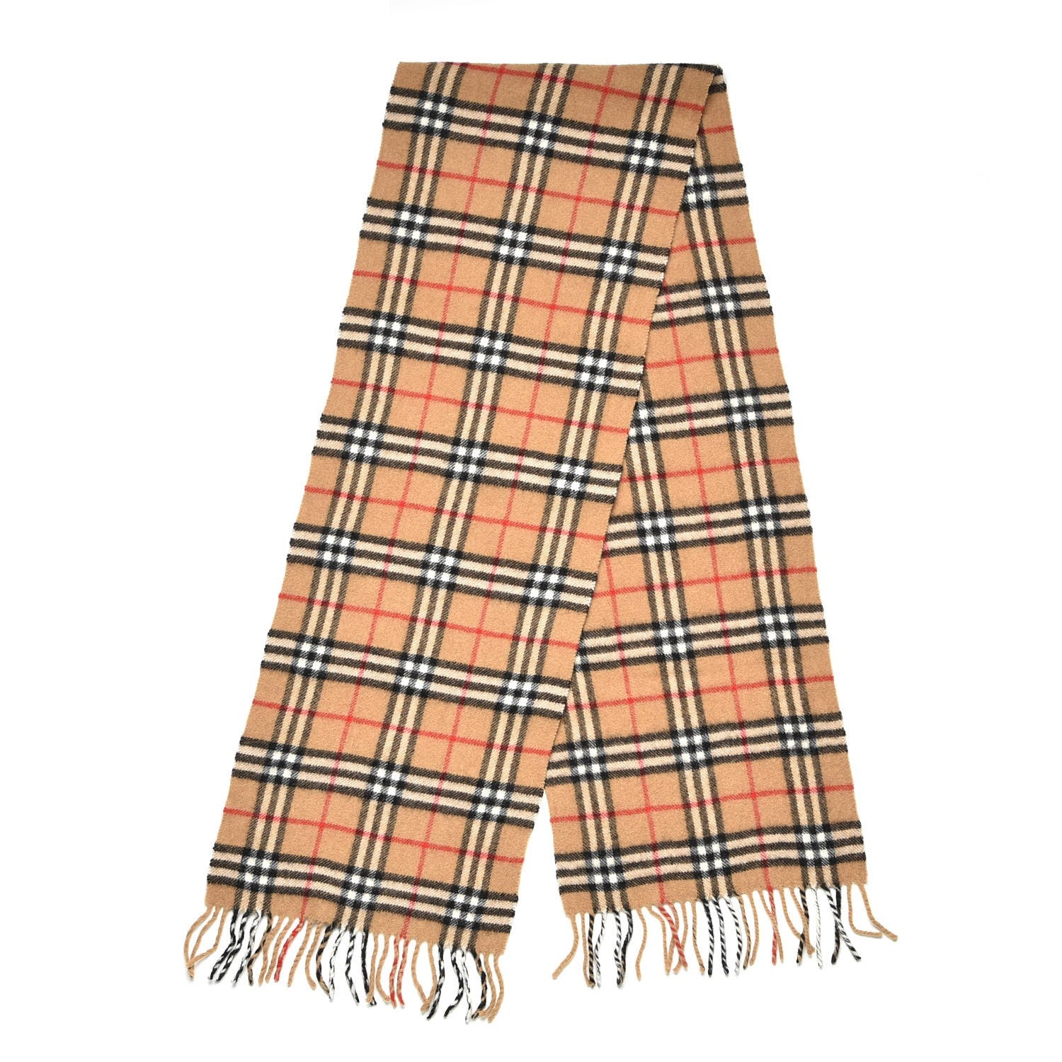 Burberry Lambswool Check Fringe Scarf Camel 3 of 4