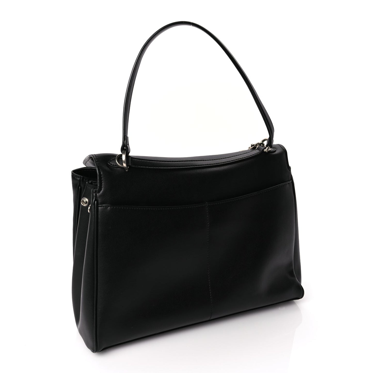Natural Smooth Calfskin Medium Rodeo Top Handle Handbag Black