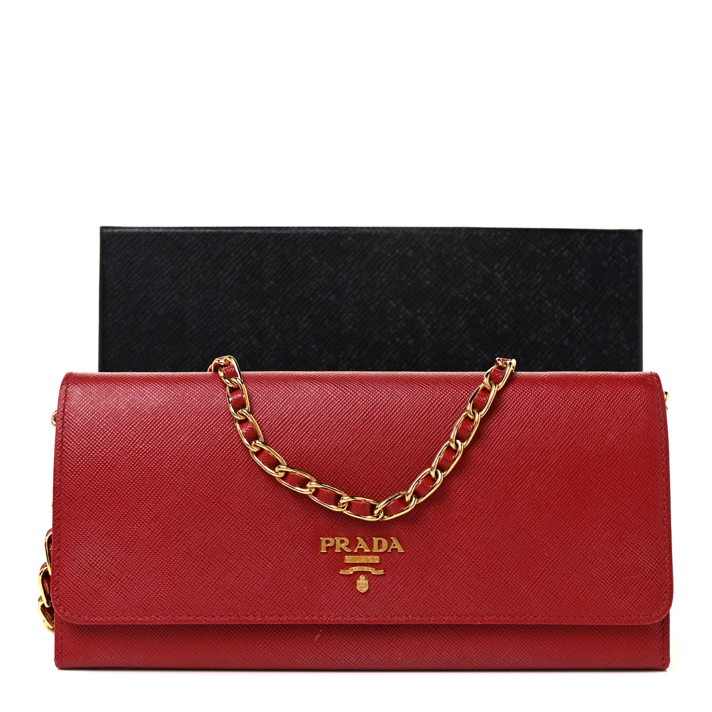 Saffiano Metal Oro Chain Wallet Fuoco