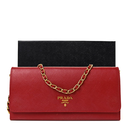 Prada Saffiano Metal Oro Chain Wallet Fuoco 10 of 10