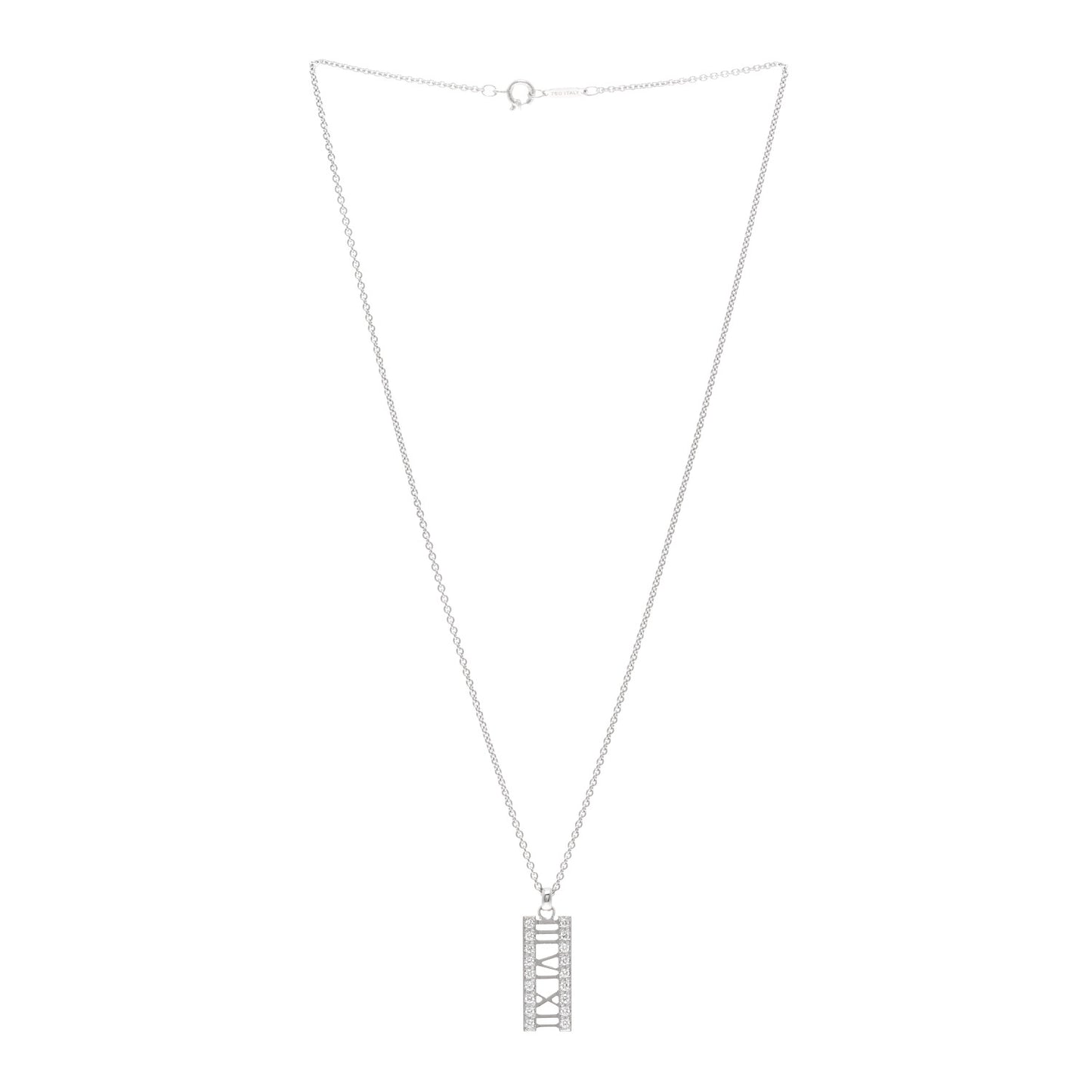 18K White Gold Diamond Atlas Bar Pendant Necklace