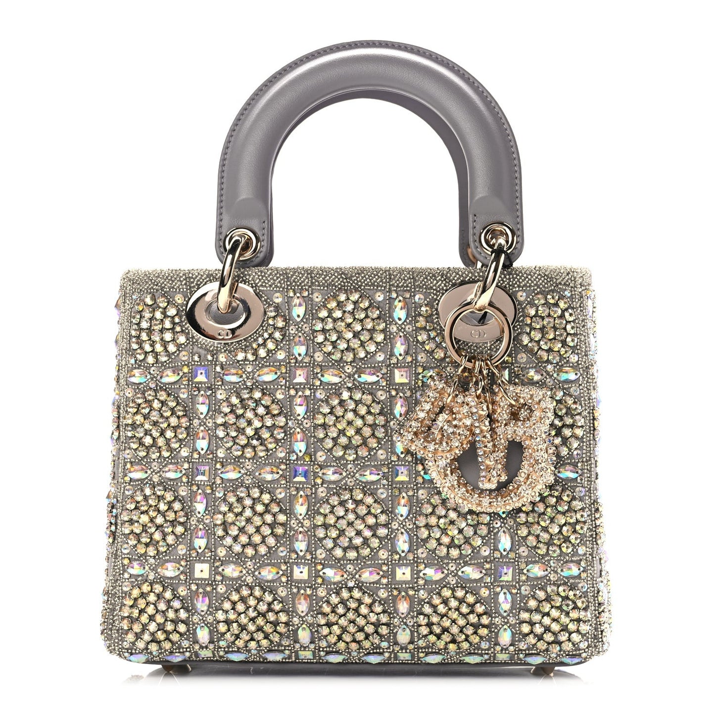 Calfskin Satin Celestial Bead Embroidery Cannage Mini Lady Dior Grey