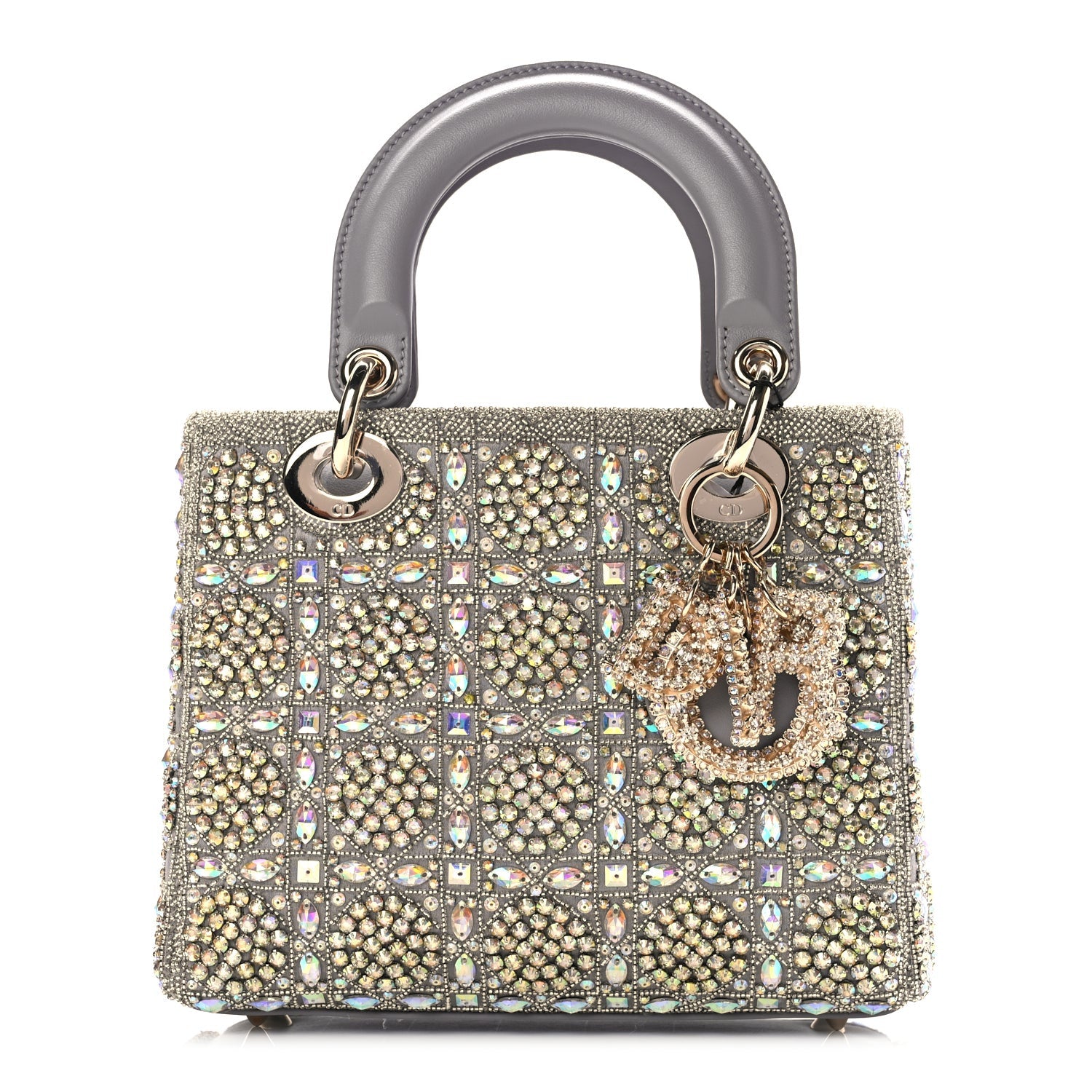 Christian Dior Calfskin Satin Celestial Bead Embroidery Cannage Mini Lady Dior Grey 1 of 8