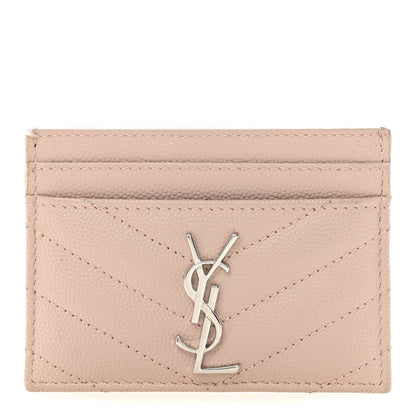 Saint Laurent Grain De Poudre Matelasse Chevron Monogram Credit Card Case Pale Pink 1 of 7