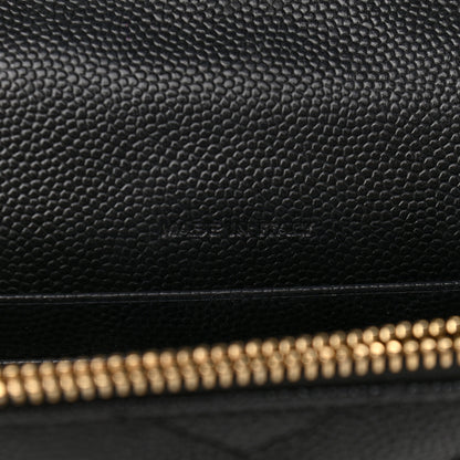 Saint Laurent Grain De Poudre Matelasse Chevron Monogram Envelope Chain Wallet Black 7 of 12