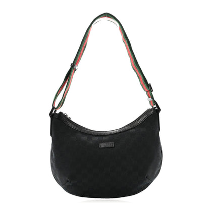 Gucci Monogram Web Medium Half Moon Hobo Black 1 of 10