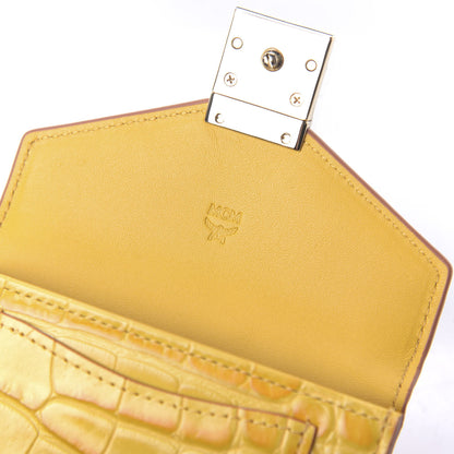 MCM Calfskin Crocodile Embossed Flap Card Holder Golden Mango 9 of 10